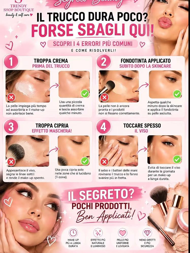 Il trucco dura poco? Quattro errori comuni e consigli per evitarli, nella guida di Trendy Shop Boutique