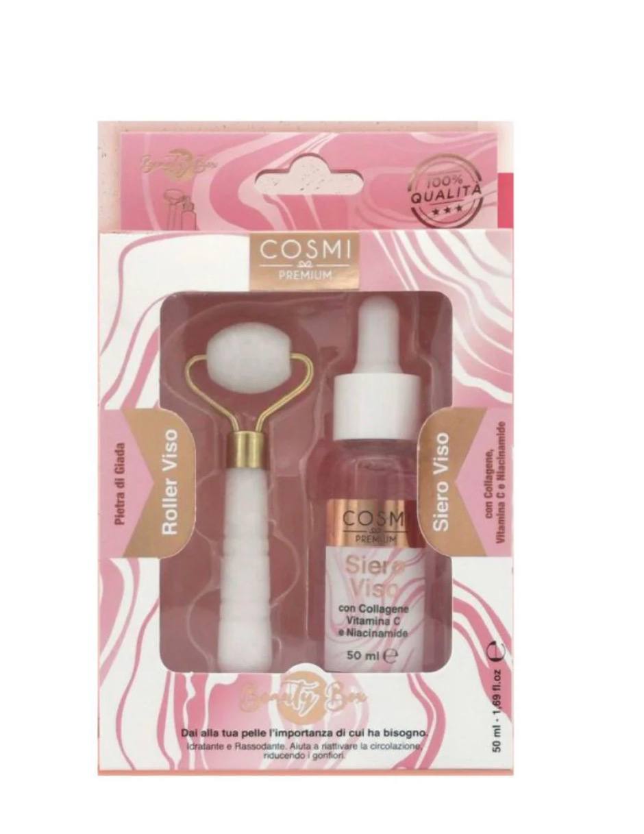 kit per la cura della pelle di cosmi premium composto da un siero viso e un rullo viso