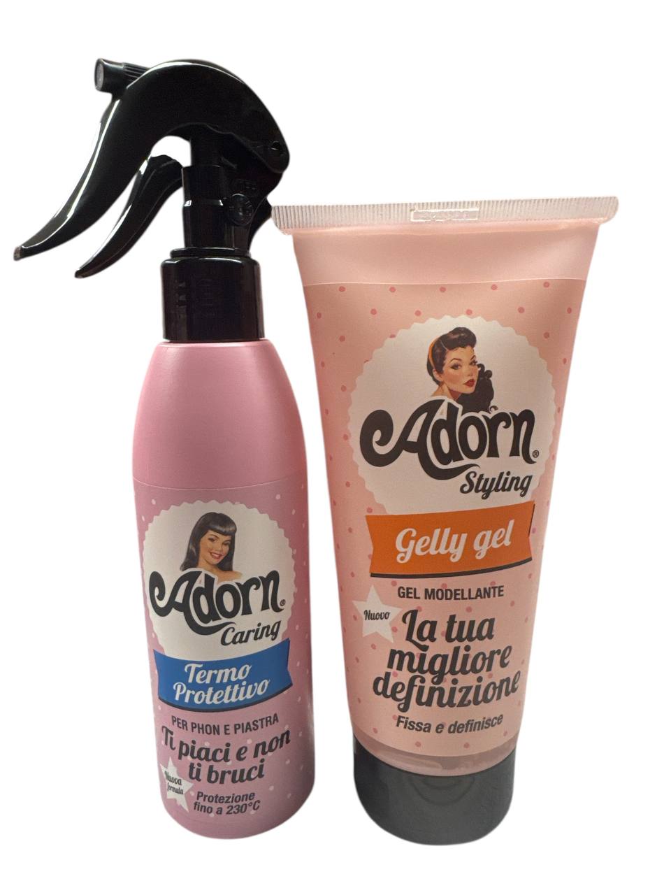 set adorn che comprende: spray termoprotettivo+gel fissante