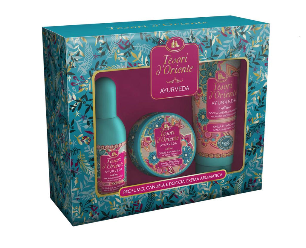 Tesori d'Oriente - Set Regalo, Doccia 250 ml, Profumo Aromatico 100 ml e Candela Profumata 109 gr, Confezione Regalo