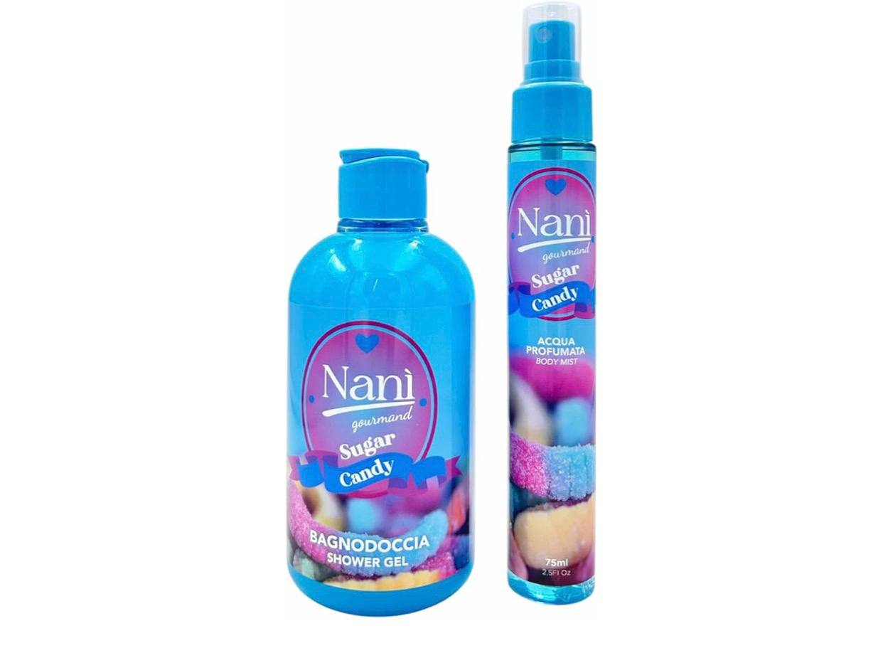 nanì gourmand cofanetti regalo di prodotti per il corpo,il set include un'acqua profumata da 75ml e un bagnoschiuma da 300ml