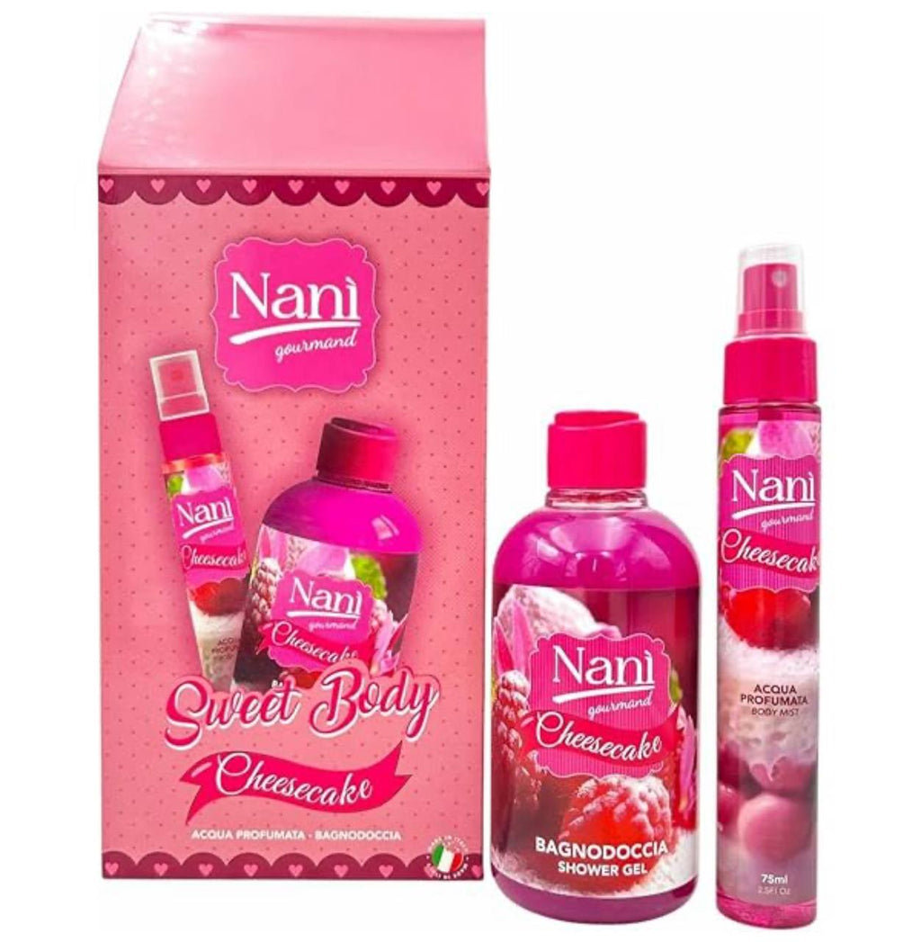 nanì gourmand cofanetti regalo di prodotti per il corpo,il set include un'acqua profumata da 75ml e un bagnoschiuma da 300ml
