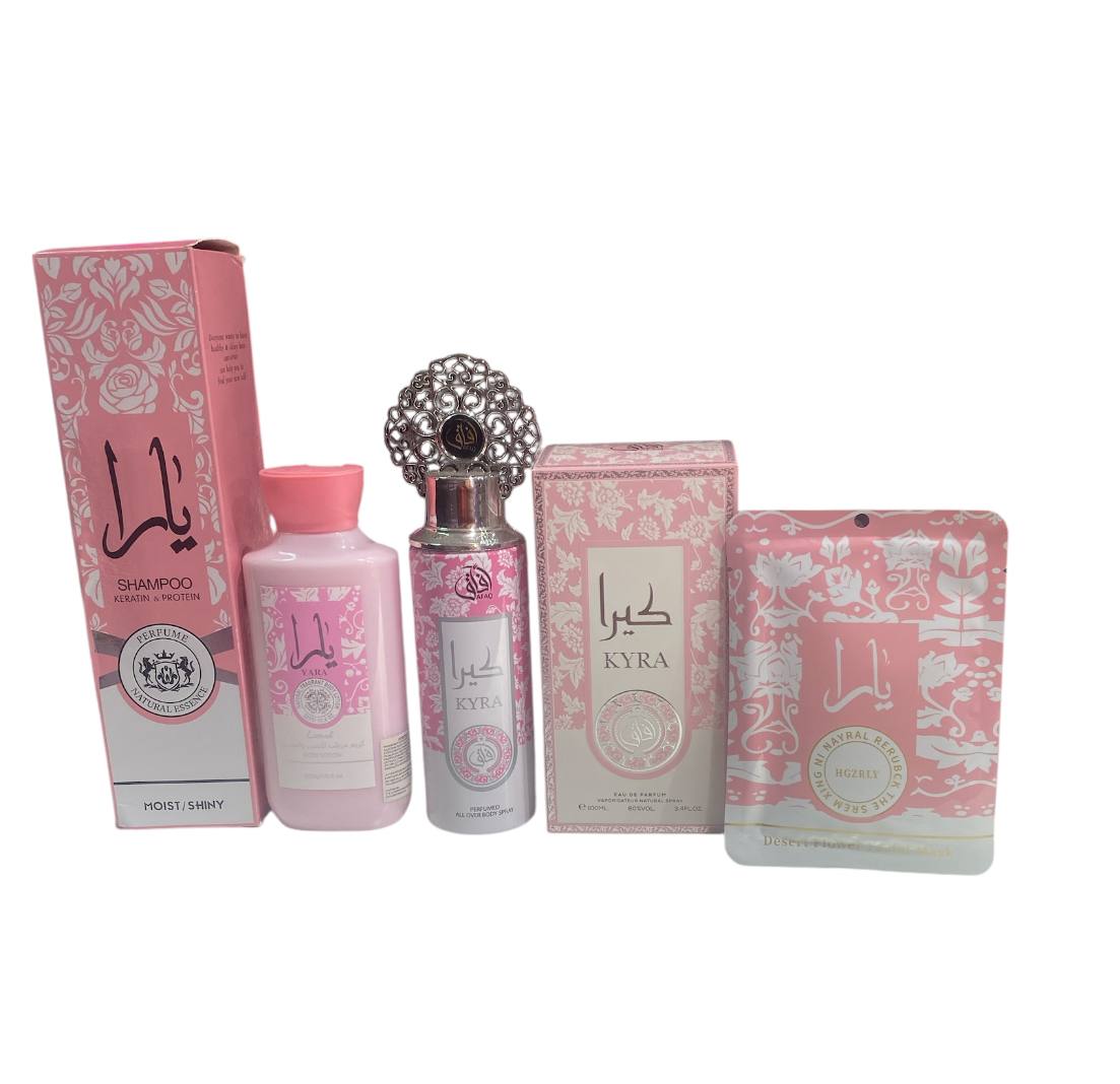 Lattafa - kyra - yara - pink - set composto 6 pezzi eccezionali per chi ama questa fragranza tanto virale
