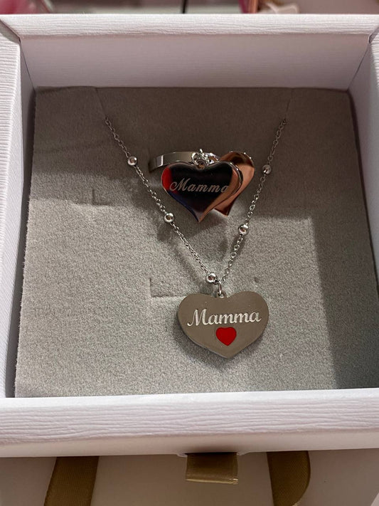 Set anello più collana SCRITTA MAMMA