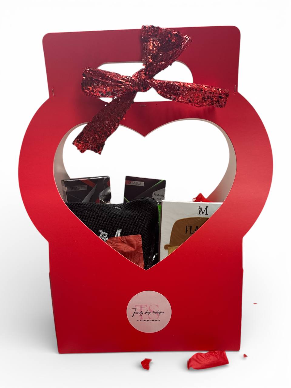 Confezione love per san valentino-3 profumi da 100ml + 2 prodotti profumo-shower gel o crema corpo profumata in un elegante scatola a forma di cuore ideale per regalo
