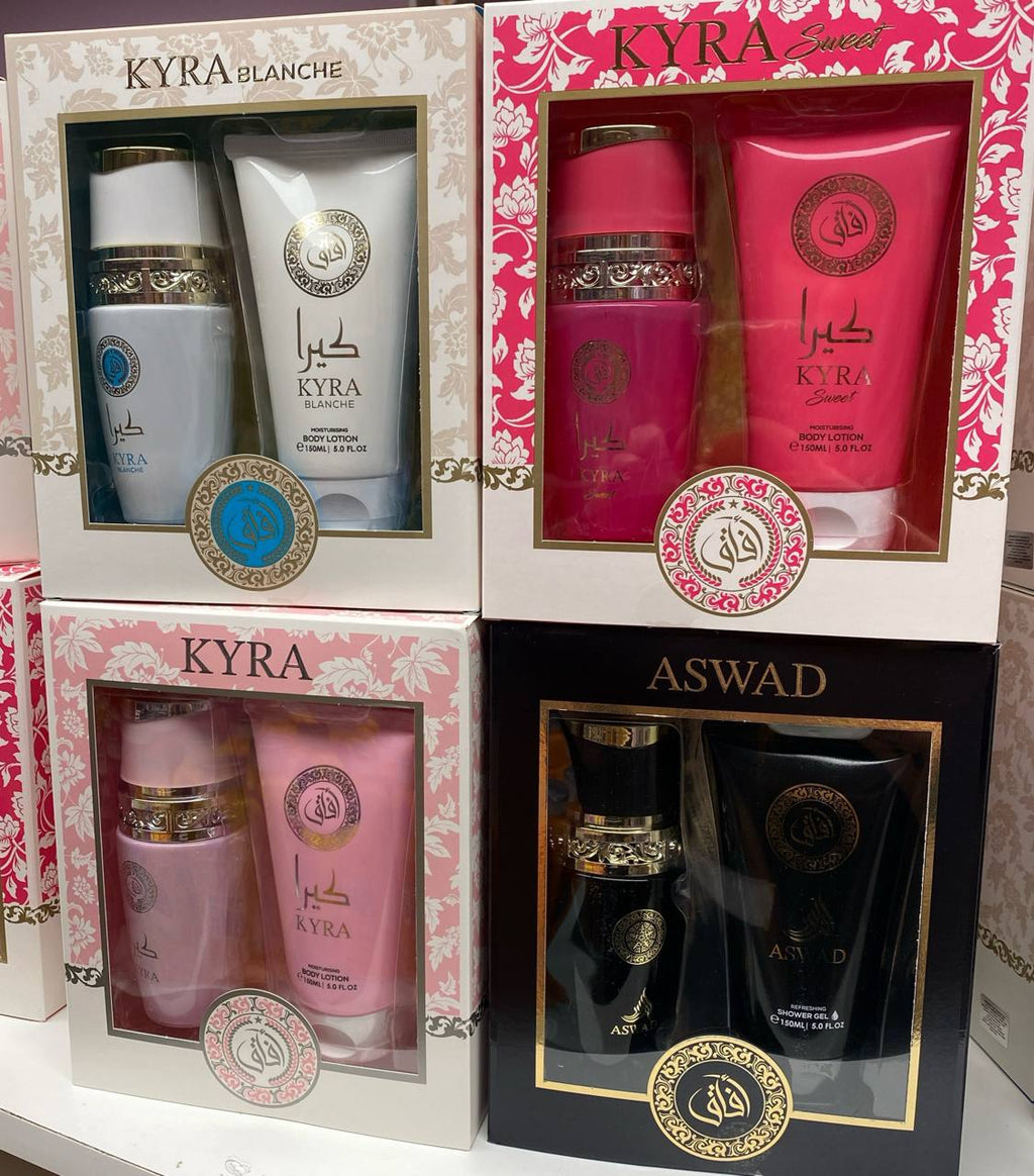 kyra confezioni profumo da 100ml piu' crema 150 ml ,Scegli tra le varianti disponibili , Kyra blanche ,Kyra sweet ,Kyra , Aswad