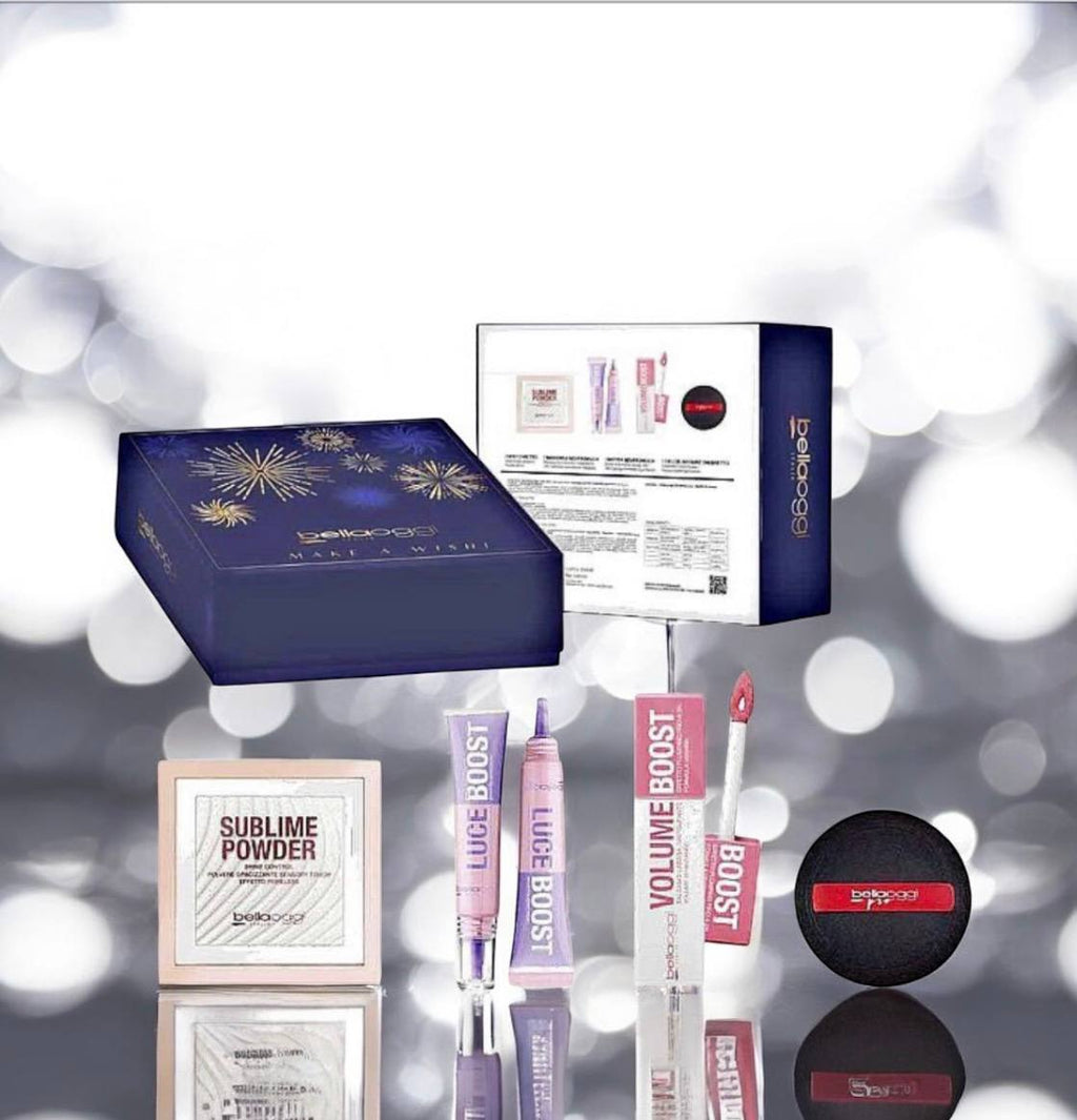 Cofanetto regalo "Make A Wish! sublimelook" di Bellaoggi è un set per il trucco del viso e delle labbra, ideato per ottenere un "look dall'aspetto sublime".