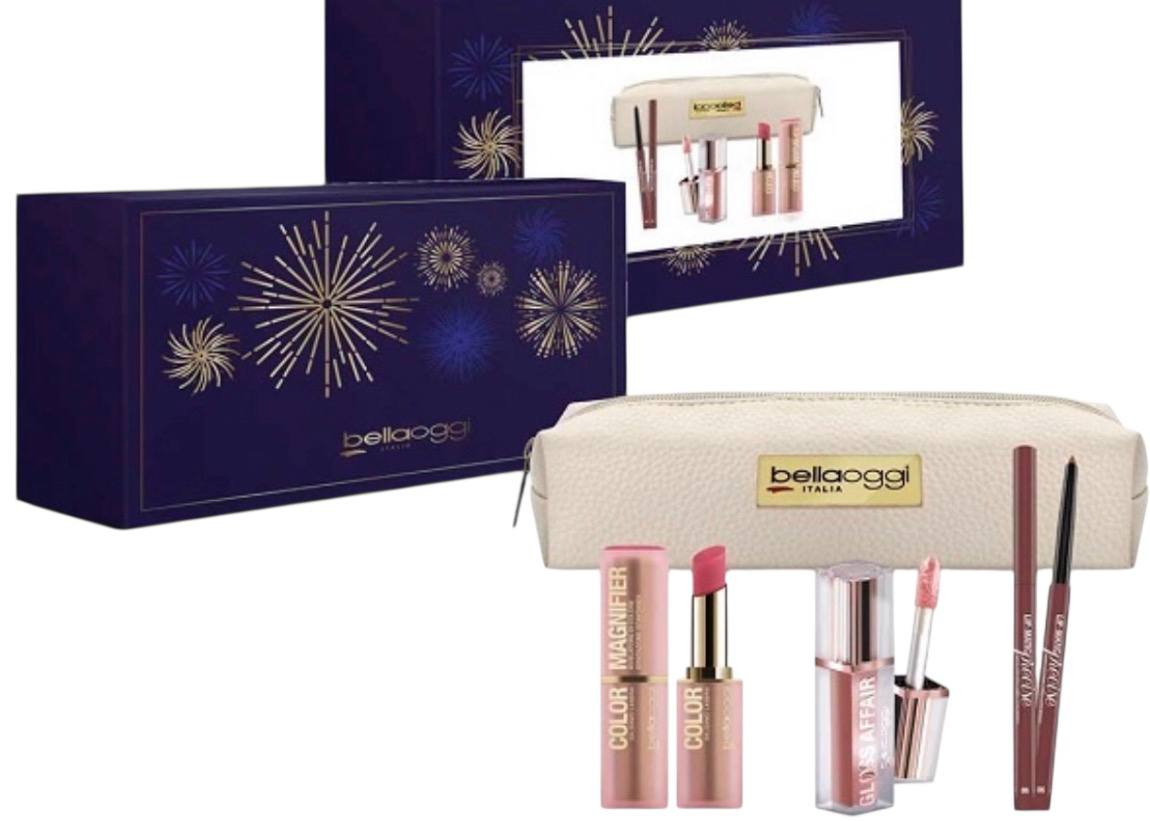 Cofanetto regalo "Make A Wish" di Bellaoggi, che include una pochette e vari prodotti per le labbra.
