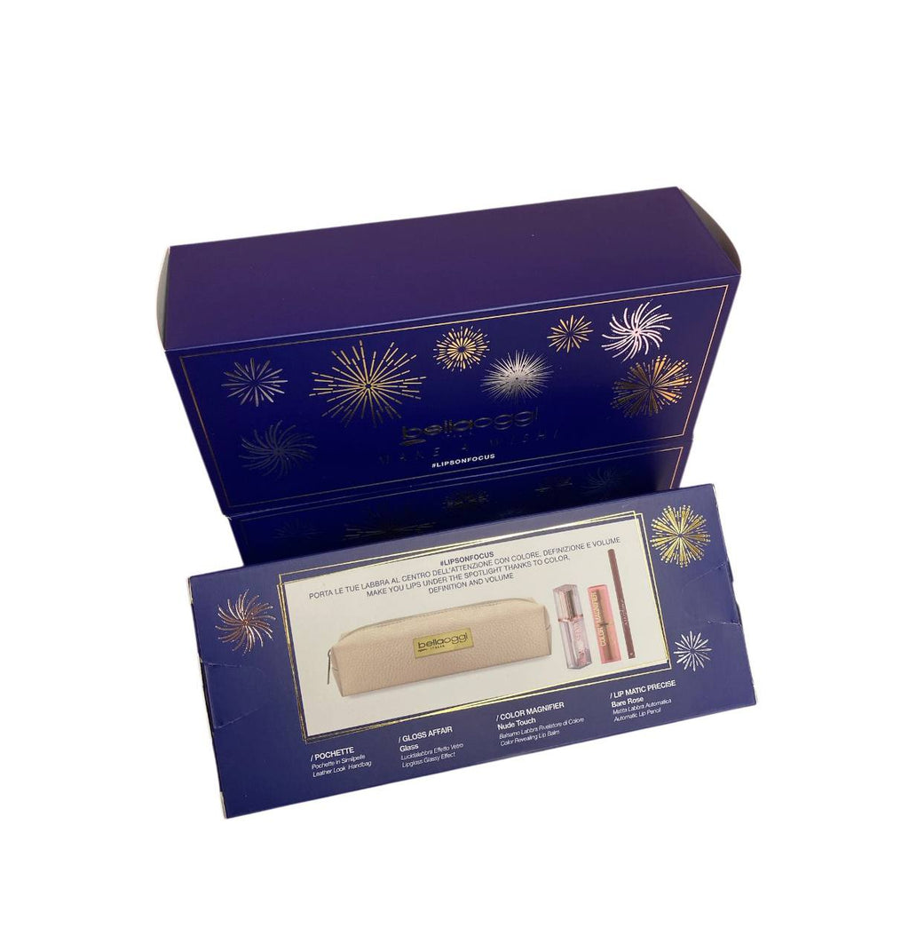 Cofanetto regalo "Make A Wish" di Bellaoggi, che include una pochette e vari prodotti per le labbra.