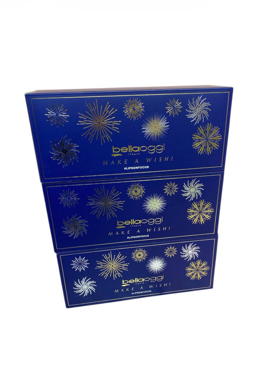 Cofanetto regalo "Make A Wish" di Bellaoggi, che include una pochette e vari prodotti per le labbra.
