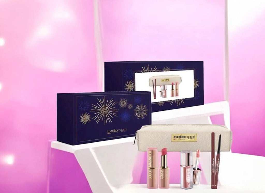 Cofanetto regalo "Make A Wish" di Bellaoggi, che include una pochette e vari prodotti per le labbra.