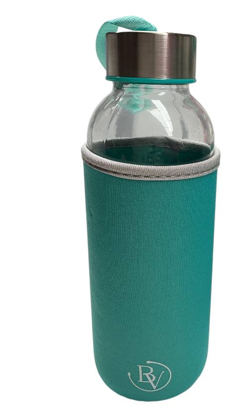 Borraccia 400 ml Bottega Verde Materiale in Vetro con Copertura in Neoprene Verde Turchese per Bevande Fresche