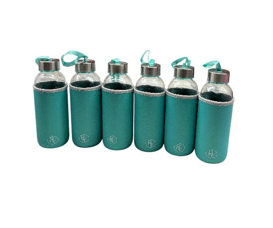 Borraccia 400 ml Bottega Verde Materiale in Vetro con Copertura in Neoprene Verde Turchese per Bevande Fresche