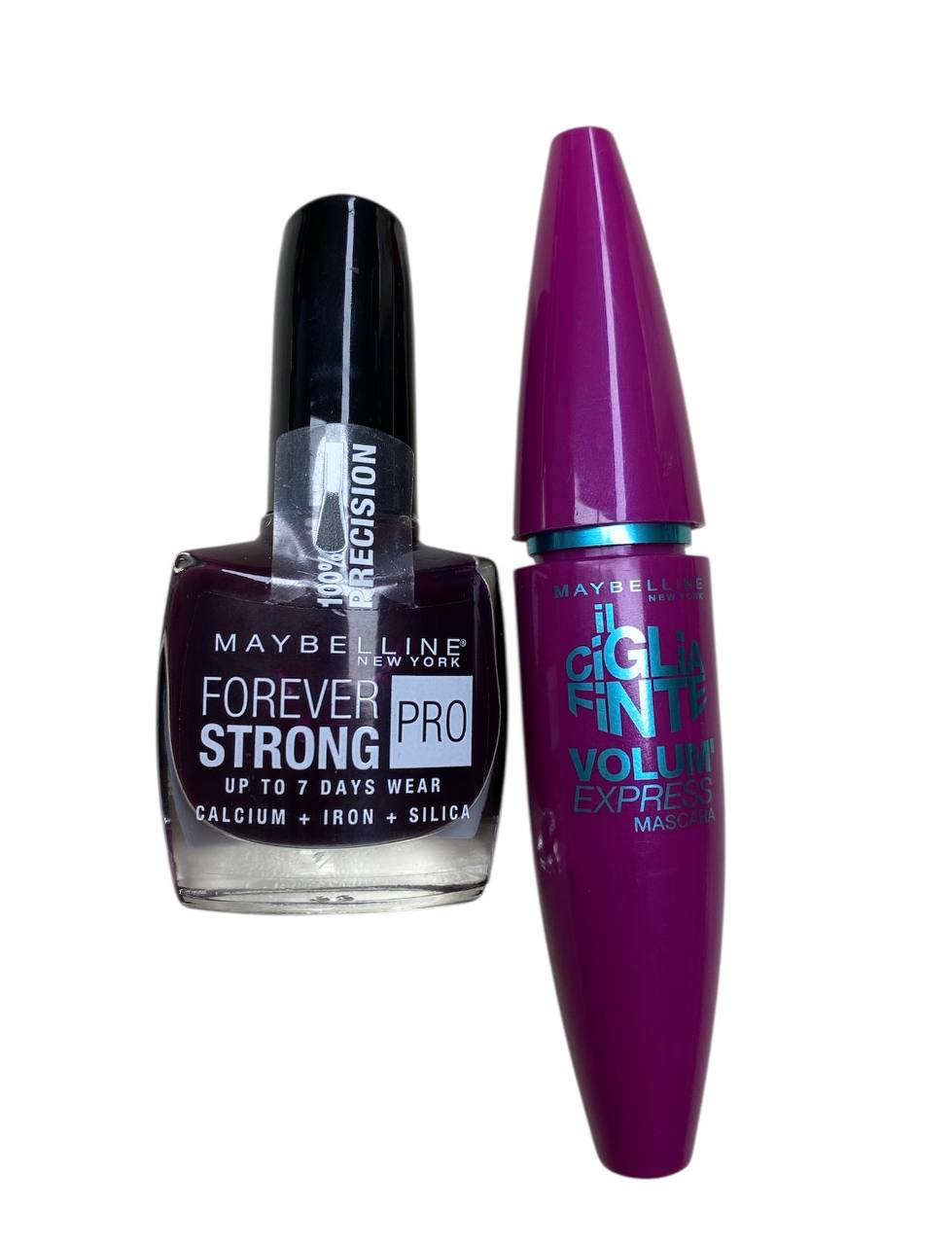 MAYBELLINE  smalto con pennello ampio e anti-gocciolamento+ mascara volume express +pochette