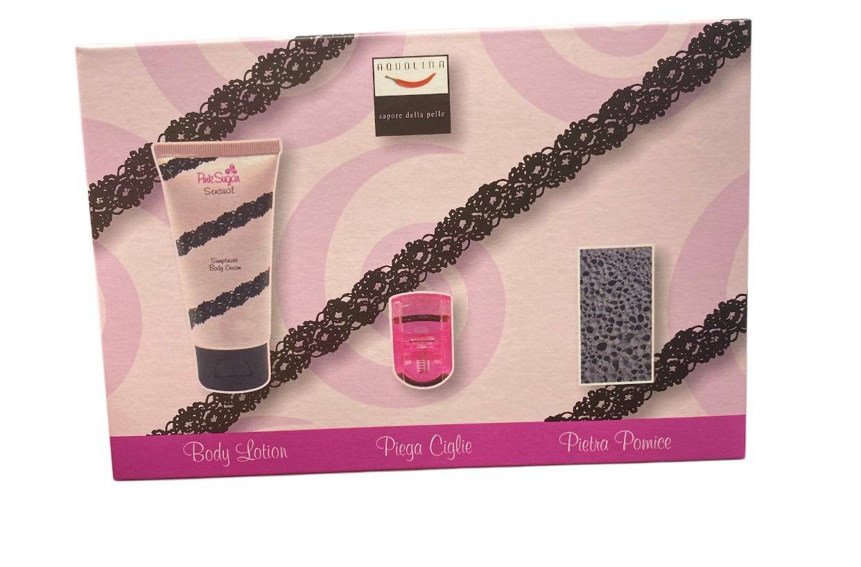 ACQUOLINA pink sugar cofanetto di lusso con crema corpo sensual 50ml-piegaciglie e pietra per bellezza e cura del corpo pomice