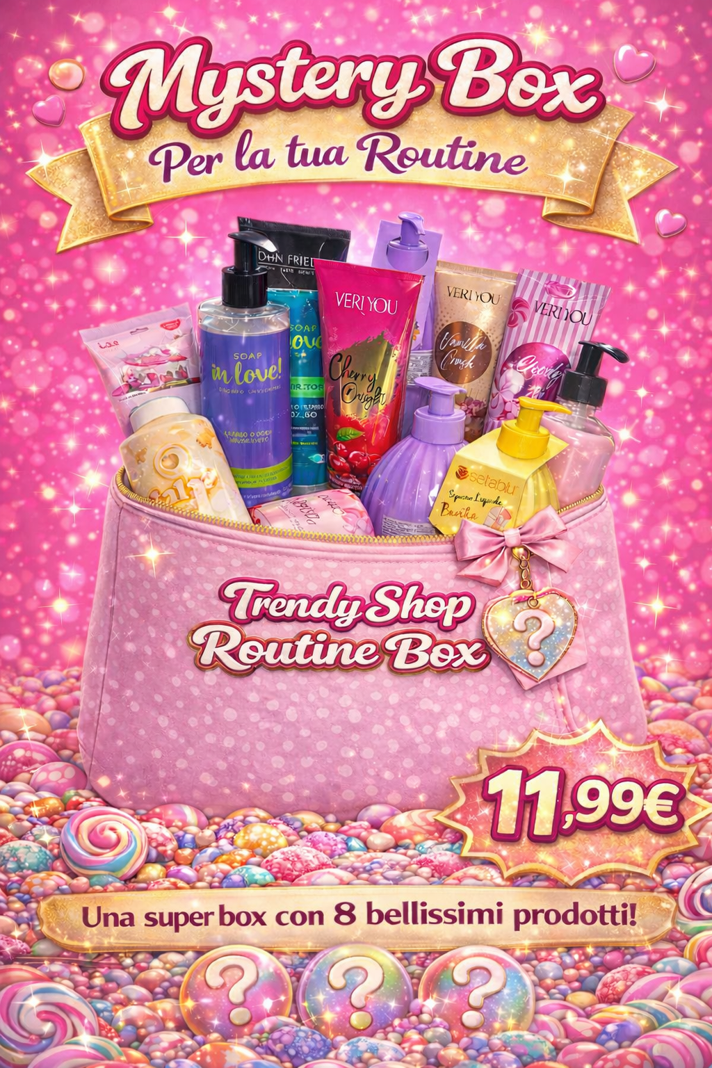 Box Beauty Routine 8 pezzi tra saponi shampoo balsamo creme e tanto altro fidati delle nostre mistery box per le tue giornate di benessere e profumo La Routine che Profuma di Felicità 💖