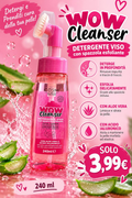 Cosmi WOW Cleanser detergente viso da 240 ml con spazzola esfoliante integrata, aloe vera e acido ialuronico