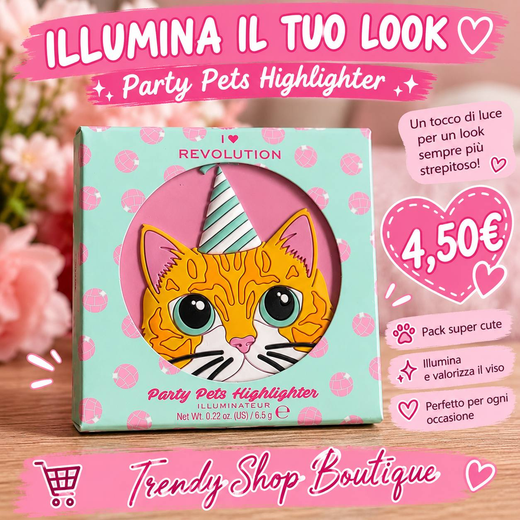 I Heart Revolution Party Pets Highlighter 6,5 g con packaging decorato con gattino