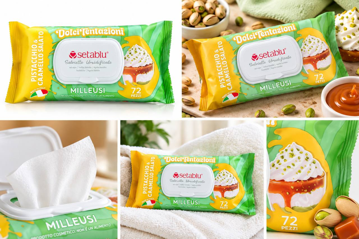 Setablu Dolci Tentazioni Pistacchio e Caramello Salato, confezione da 72 salviette