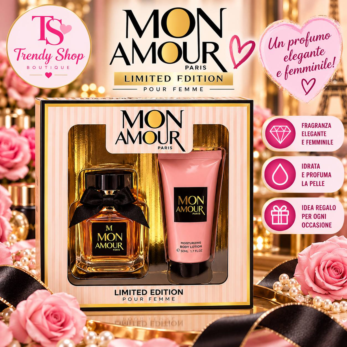 Mon Amour Paris Limited Edition – Cofanetto profumo donna e crema corpo 50 ml
