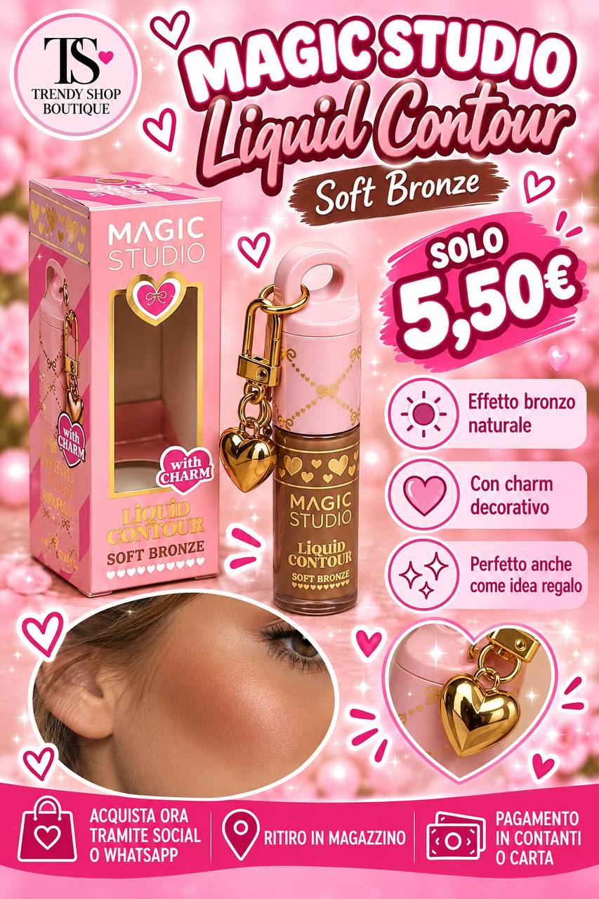 Magic Studio Liquid Contour Soft Bronze con confezione rosa e charm decorativo dorato a cuore