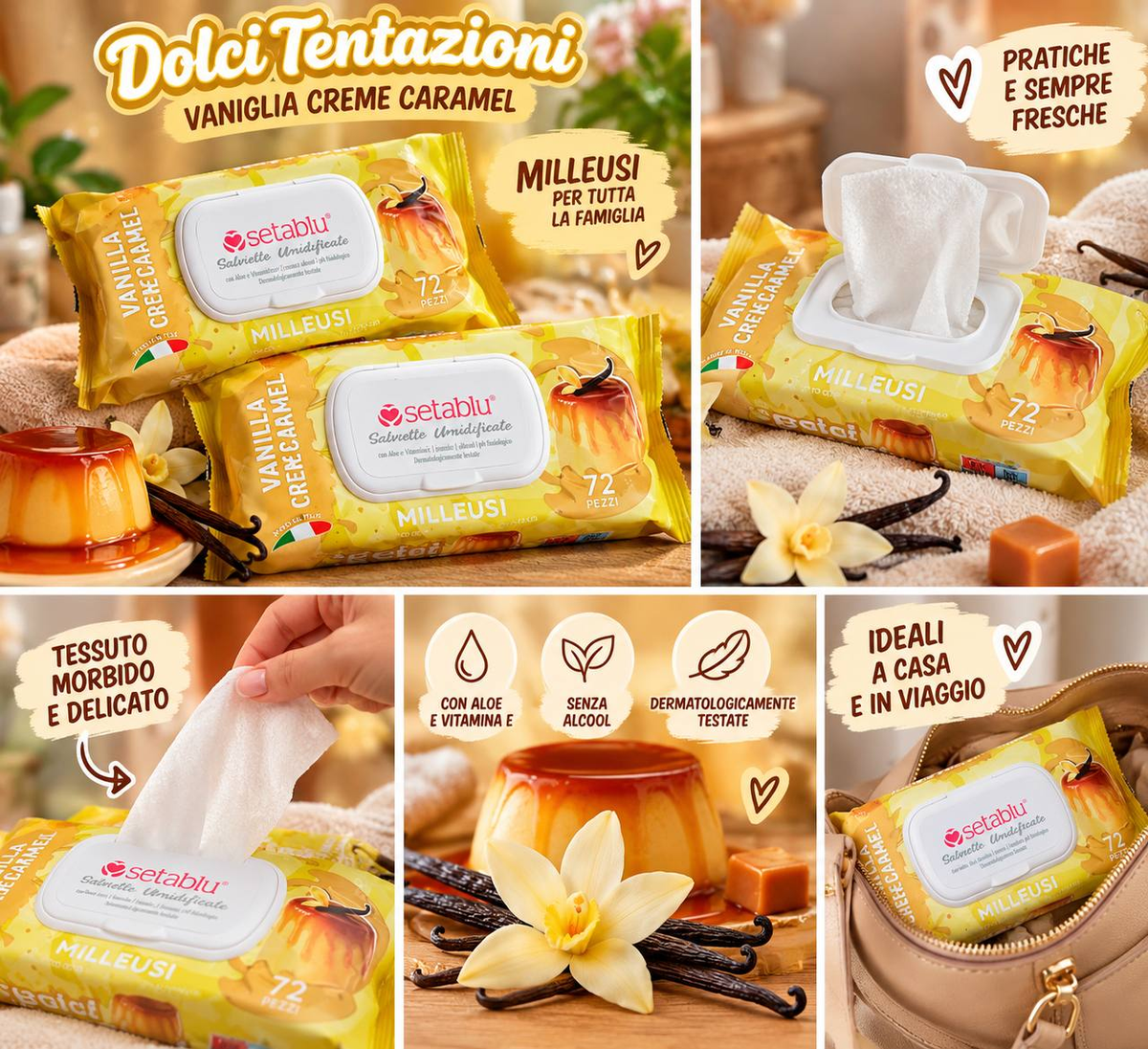 Setablu Dolci Tentazioni, confezione da 72 salviette Vaniglia Crème Caramel