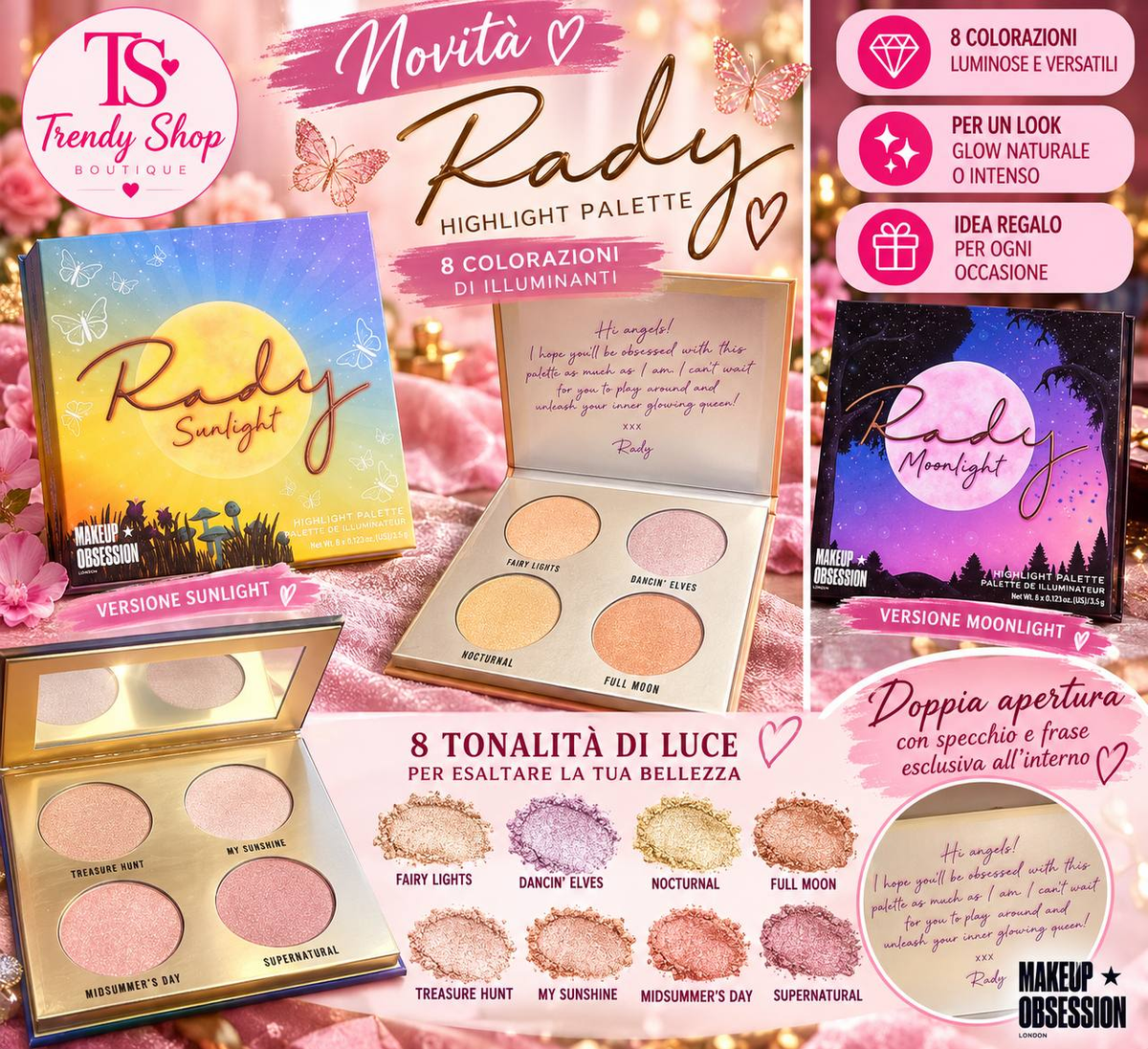 Rady Highlight Palette di Makeup Obsession nelle versioni Sunlight e Moonlight