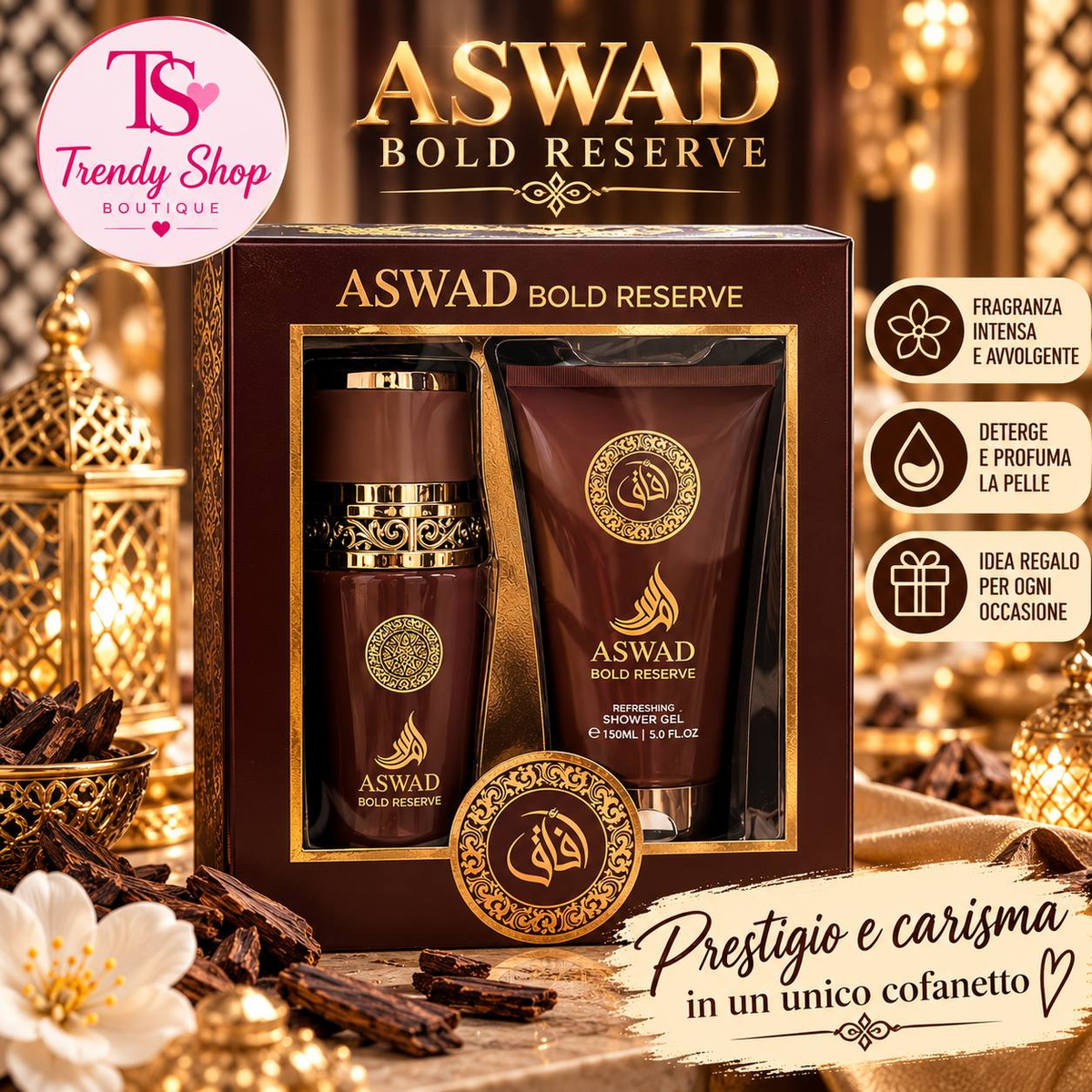 Cofanetto ASWAD BOLD RESERVE con profumo e docciaschiuma