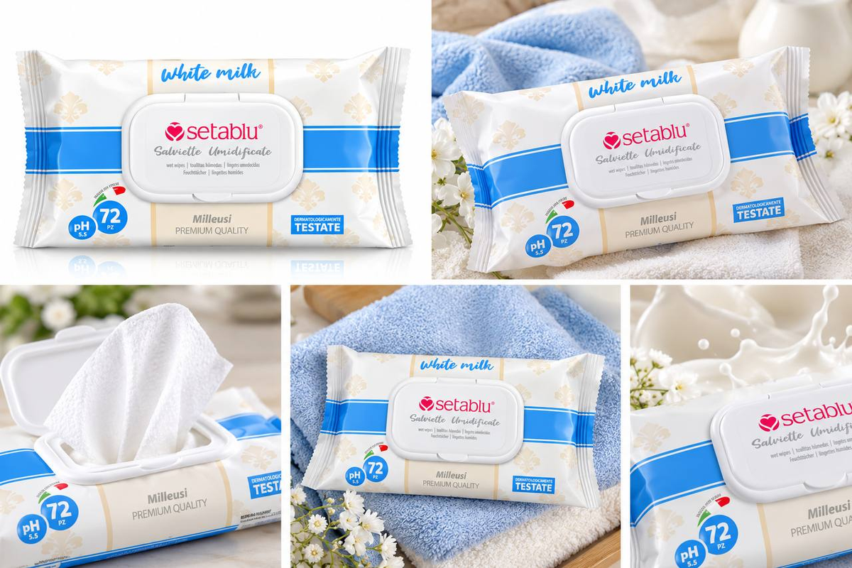 Setablu White Milk, confezione da 72 salviette umidificate multiuso