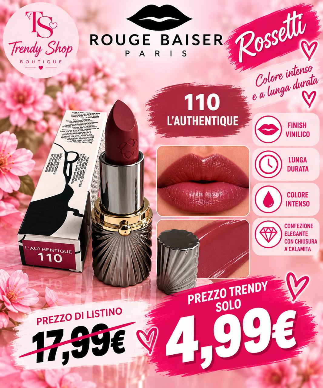 Rossetto Rouge Baiser Paris 110 L'Authentique con packaging elegante e chiusura a calamita