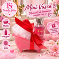 Mini Vasca Beauty con bagnoschiuma da 75 ml e spugna, in mini vasca rosa con fiocco rosso