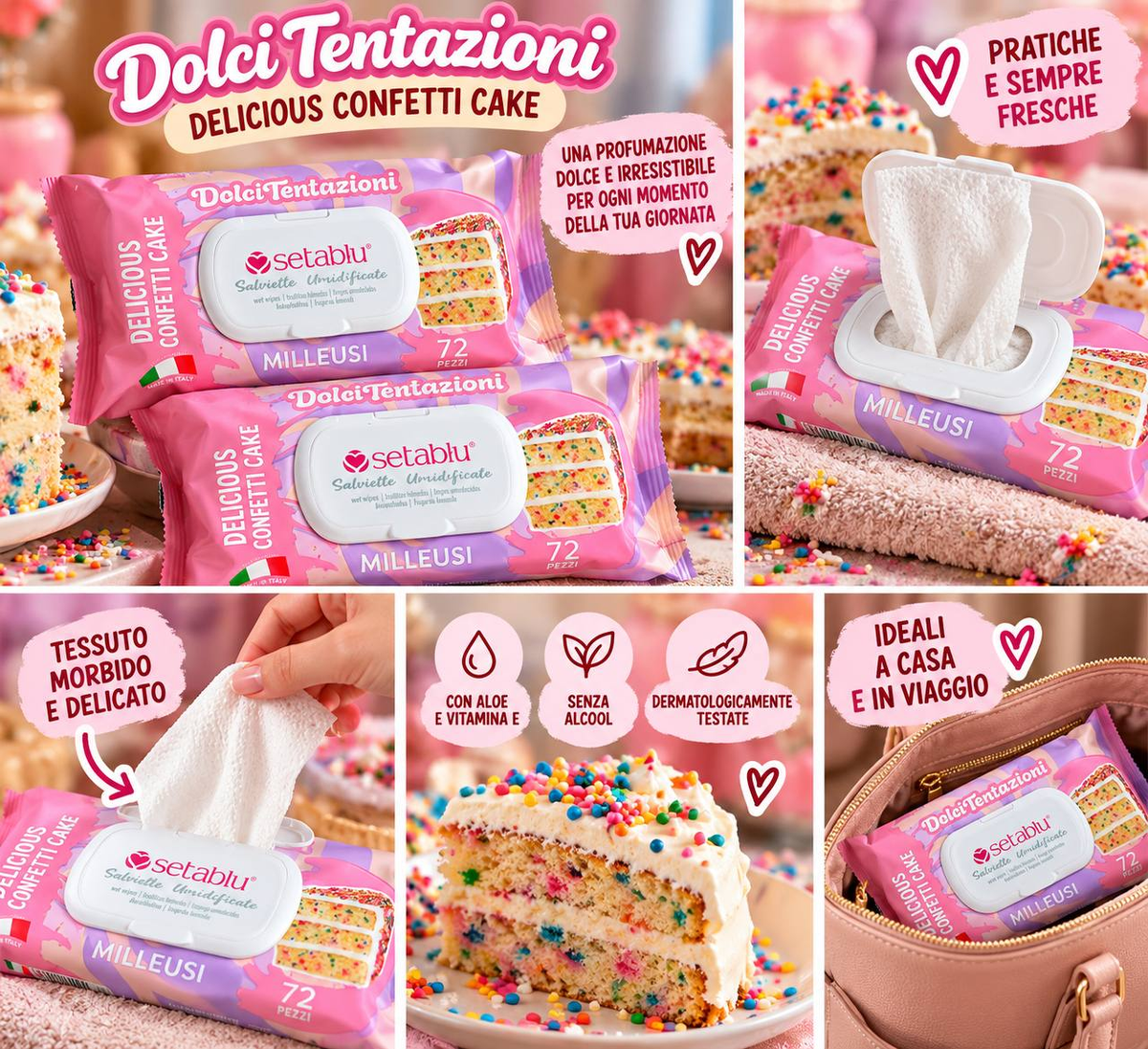 Setablu Dolci Tentazioni Delicious Confetti Cake, confezione da 72 salviette