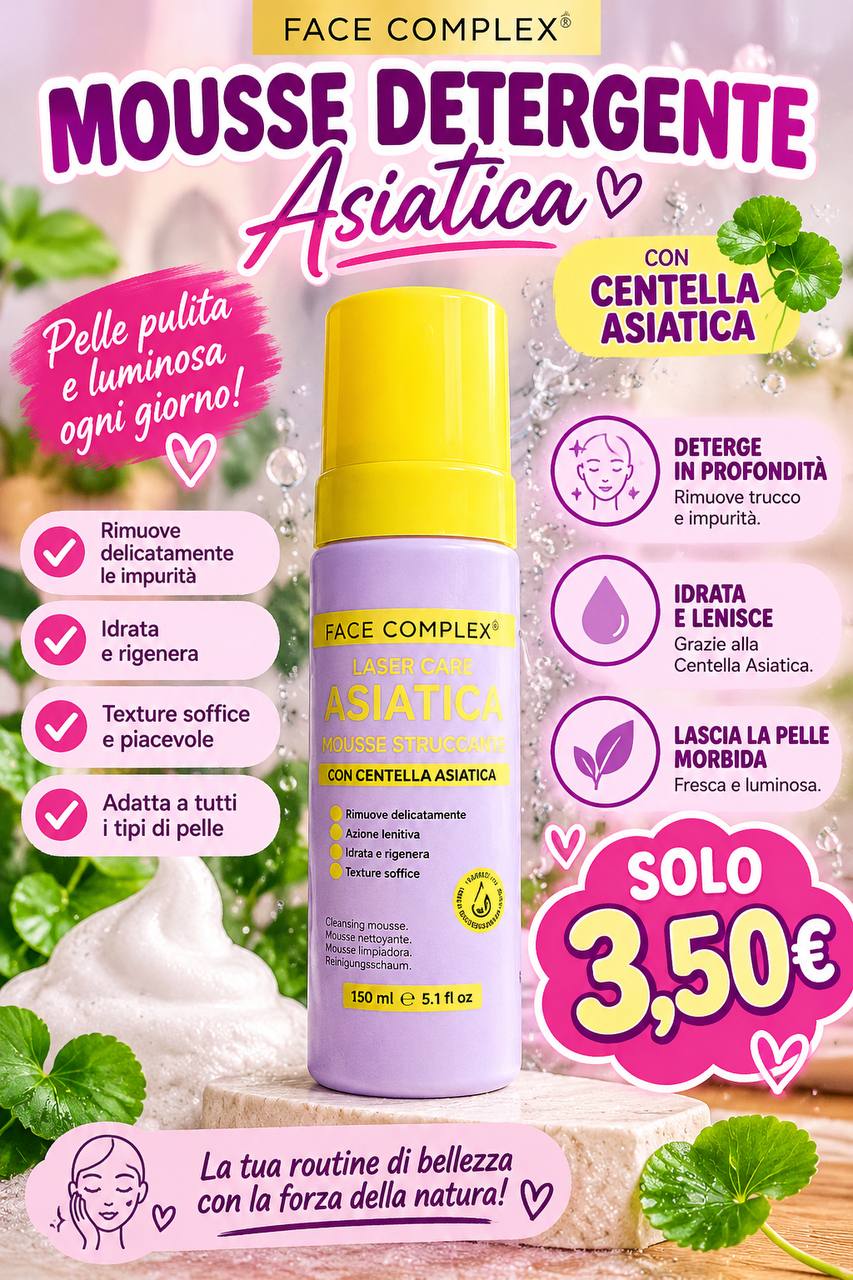 Mousse detergente viso Asiatica Face Complex con Centella Asiatica, flacone da 150 ml