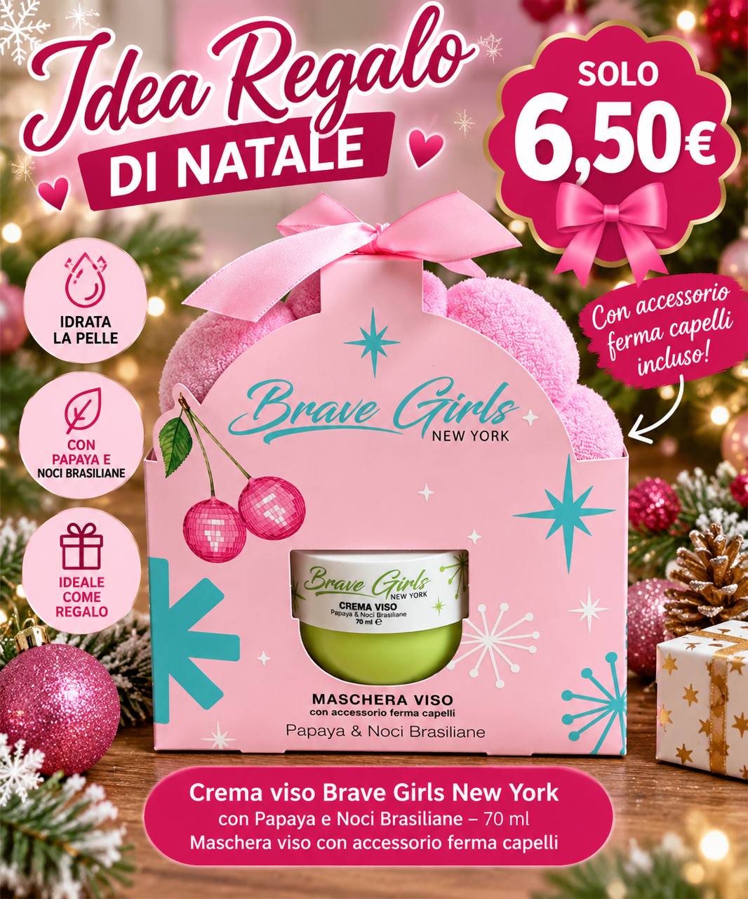 Brave Girls New York Set Crema Viso Papaya e Noci Brasiliane 70 ml con Fermacapelli