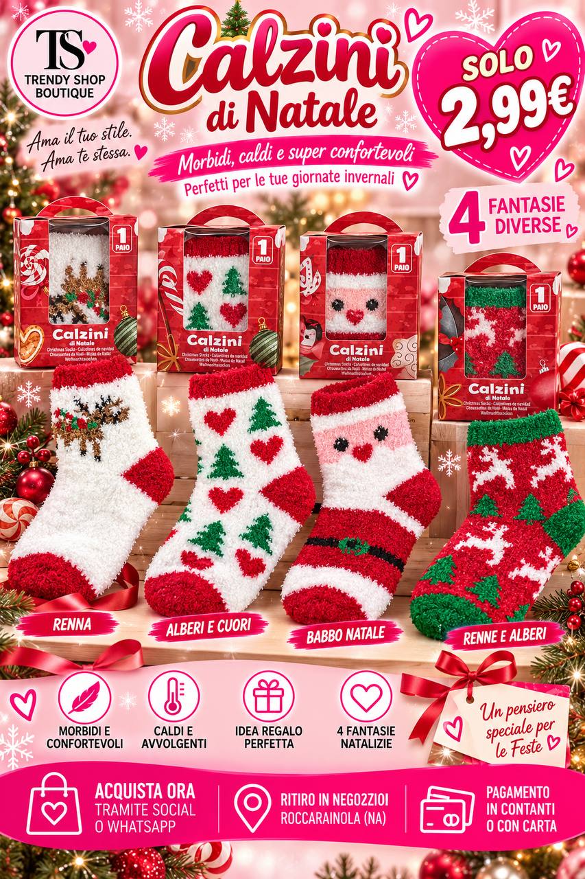 Calzini natalizi nelle fantasie Renna, Alberi e cuori, Babbo Natale e Renne e alberi, a 2,99 euro al paio