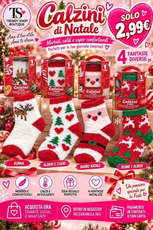 Calzini natalizi nelle fantasie Renna, Alberi e cuori, Babbo Natale e Renne e alberi, a 2,99 euro al paio
